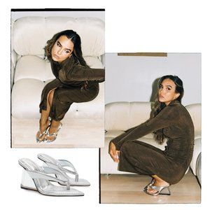 NWOT GOOD AMERICAN Cinder-F*cking-Rella Thong, Flip Flop Wedge with Lucite Heel